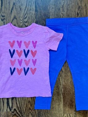 Primary Pink Heart Graphic Tee with Purple Leggings